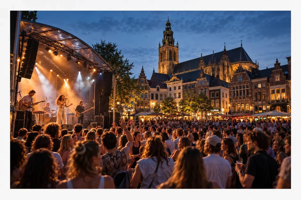 Zomerfeesten Nijmegen op de Grote Markt met podium en bezoekers