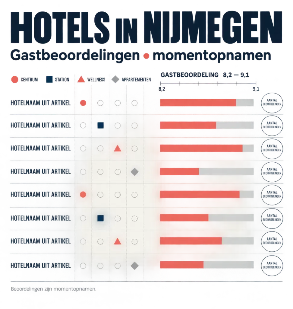 Hotels in Nijmegen vergelijken op beoordeling en aantal beoordelingen