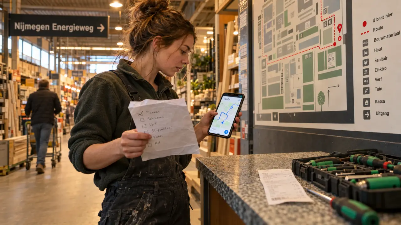 Gamma bouwmarkt nijmegen-energieweg checklist en route op smartphone